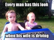 Driving with his wife