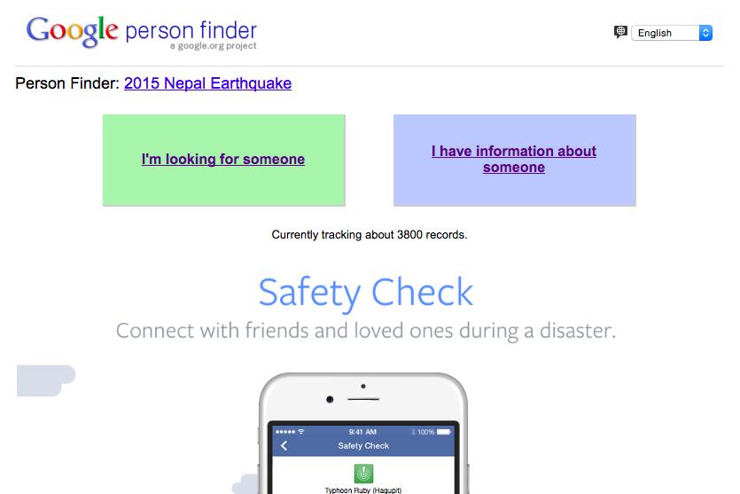 GOOGLE AND FACEBOOK LAUNCH TOOLS TO HELP FIND PEOPLE AFFECTED BY THE NEPAL EARTHQUAKE